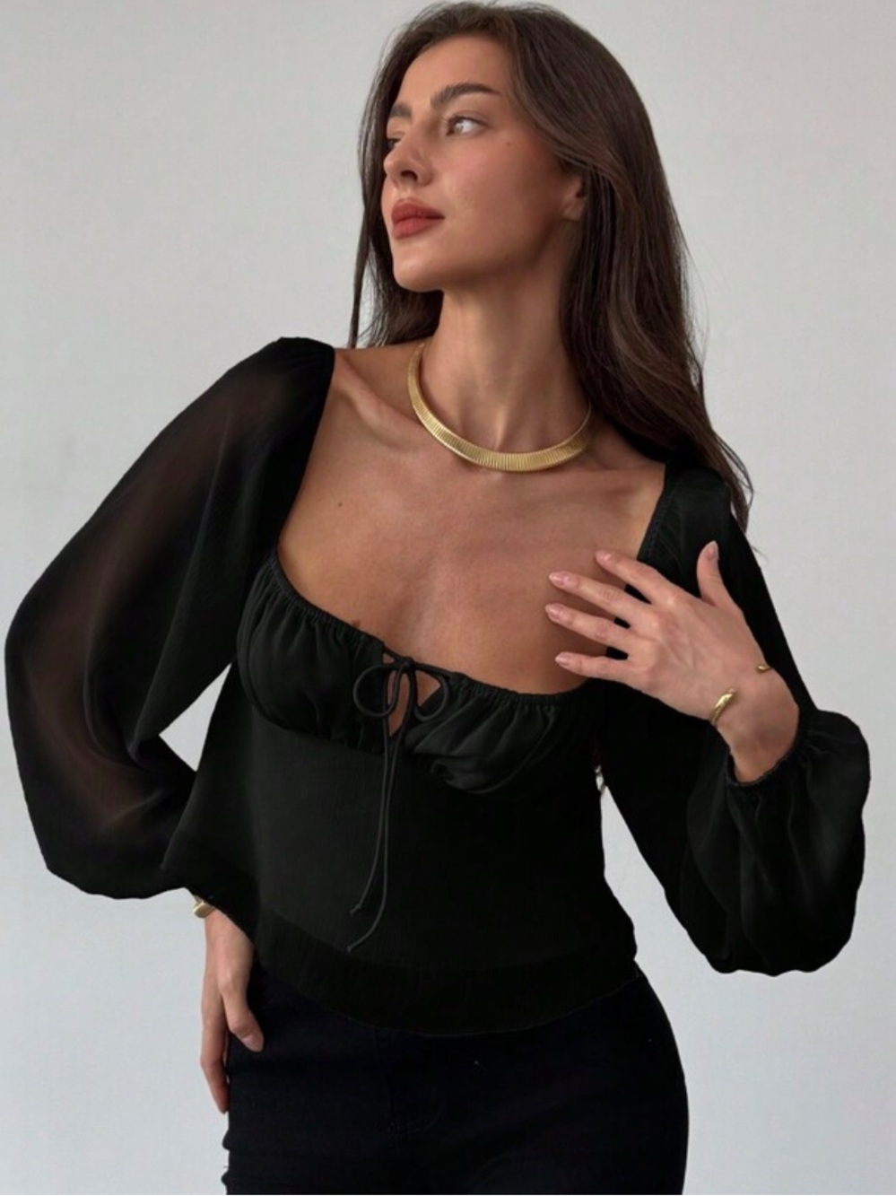 Wilfred Black Long Sleeve Square Neck Top